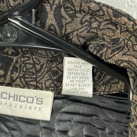 Chicos Travelers Jacket Womens 1 / Medium Brown Black Stretch Floral Zip Up Chic - Picture 10 of 10
